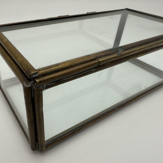 Rectangular Clear Glass Box Aged Brass Display Tr… - image 6