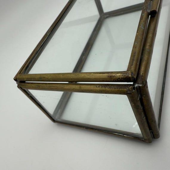 Rectangular Clear Glass Box Aged Brass Display Tr… - image 3