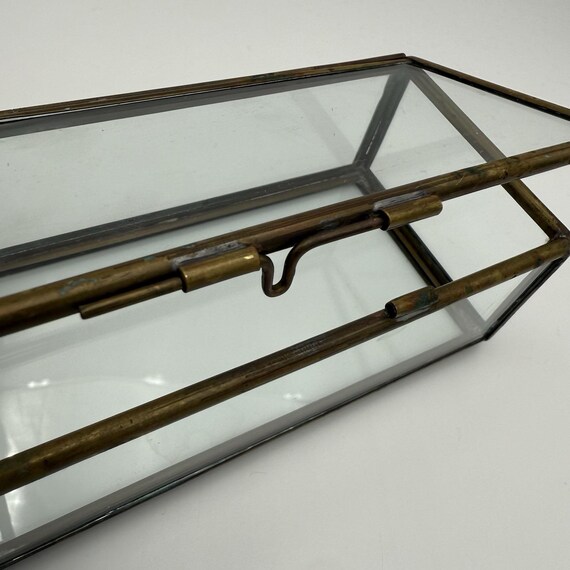 Rectangular Clear Glass Box Aged Brass Display Tr… - image 8