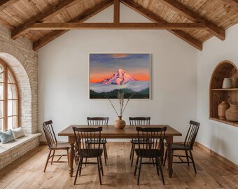 Mt Hood Alpenglow Art Print | Pacific Northwest Volcano WyEast Painting | Paper or Canvas