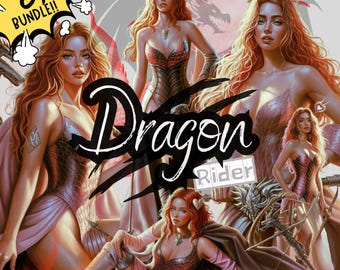 61 Dragon Rider Warrior Woman Clipart: Gothic Fantasy PNG