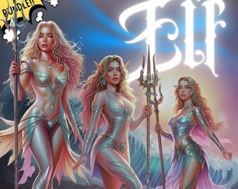 45 The Sea Guardian Elf Clipart: Fantasy, Fairytale Digital Art PNG Illustration