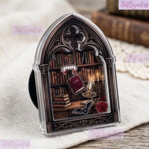Gothic Vampire Library Shaker Phone Grip | Dark Academia Bookish Phone Holder | Spooky BookTok Romantasy Reader Gift | Halloween Accessory
