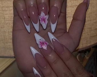 Gothic Stiletto Press On Nails - Rhinestone Lace Up Nail Set