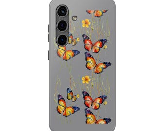 Funda resistente para teléfono con diseño de mariposas y flores naturales
