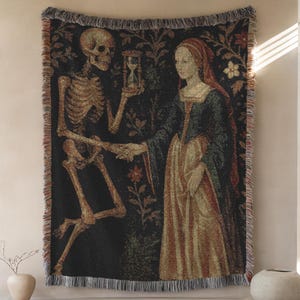 Medieval Memento Mori Tapestry Blanket | Danse Macabre Woven Throw