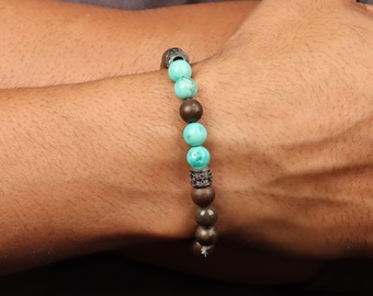 Pyrite Turquoise Bracelet  Protection Luck  Healing Crystal Bracelet