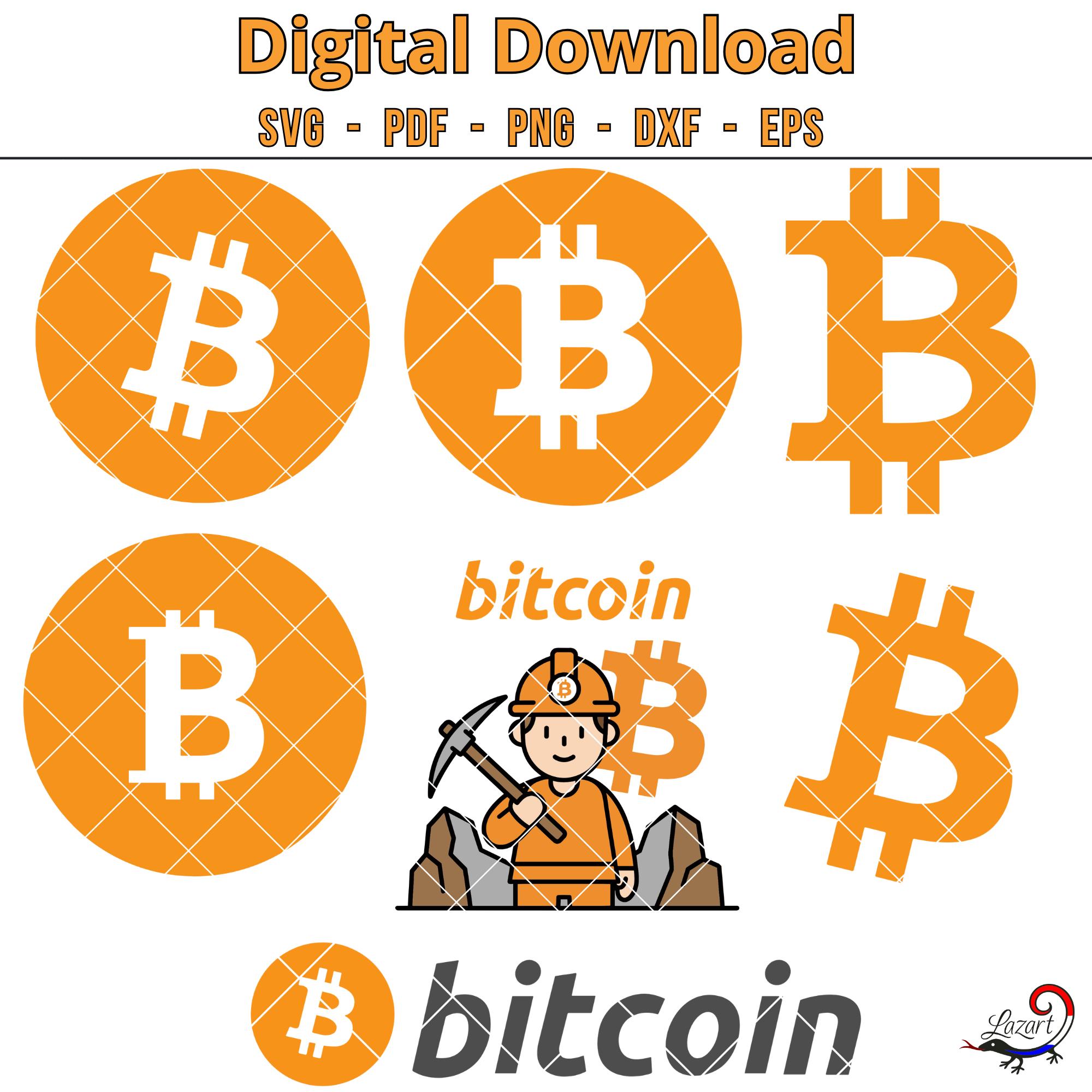 ビットコインロゴSVGバンドル – 8つのBTCデザイン | 暗号ロゴ、マイナー、ロケット | SVG、PNG、PDF、DXF、EPS