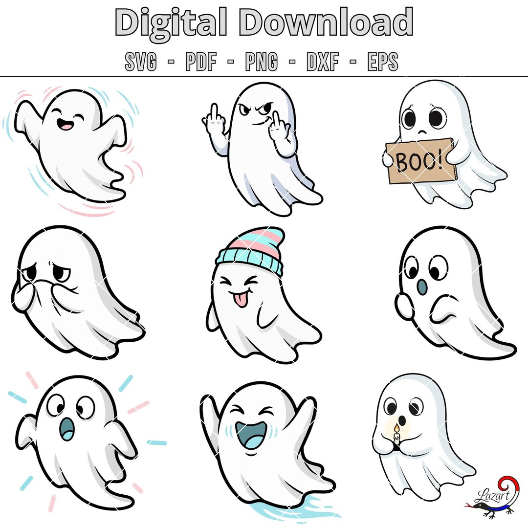 Ghost Using Computer Svg Ghost Svg Bundle – 10 Cute Ghosts | Halloween Clipart | Spooky Cartoon ...