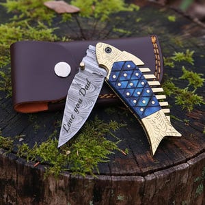 Custom Hand forged Damascus steel Pocket folding Camping tool, Anniversary Gift for Him,gift for dad, Boyfriend Gift, Husband Gift, Best dad