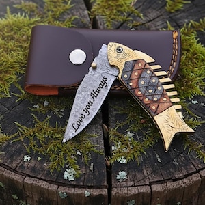 Custom Hand forged Damascus steel Pocket folding Camping tool, Anniversary Gift for Him,gift for dad, Boyfriend Gift, Husband Gift, Best dad
