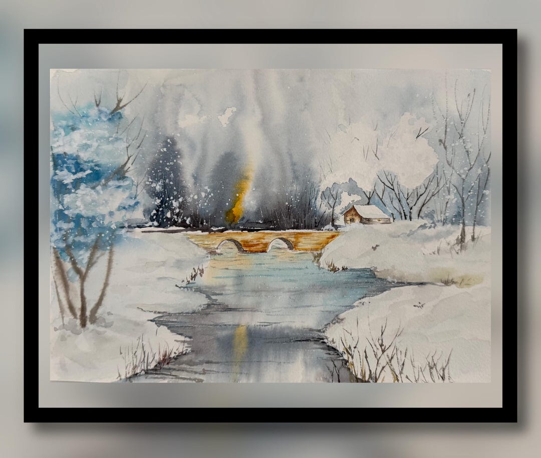 Winter Landscape Watercolor - Etsy