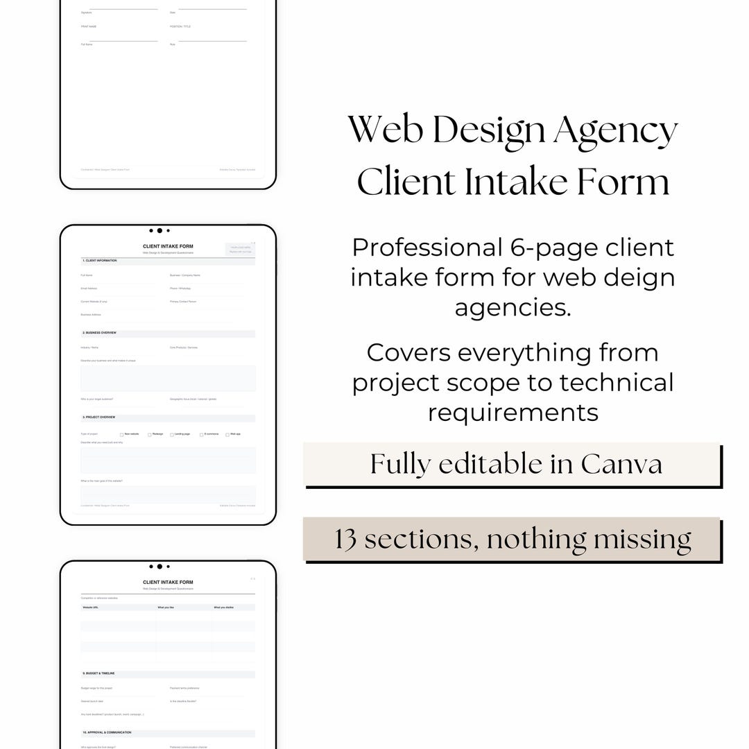 Web Design Agency Client Intake Form | Editable Canva Template ...
