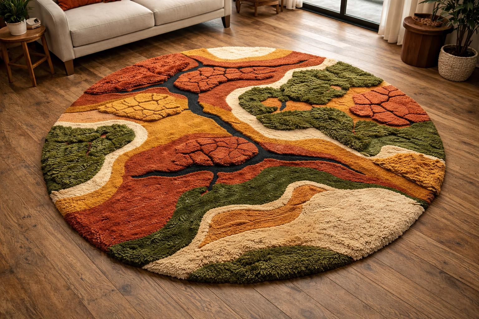 Hand Tufted Organic Wool Rug – 3D Textured Abstract Earth Tone Area ...