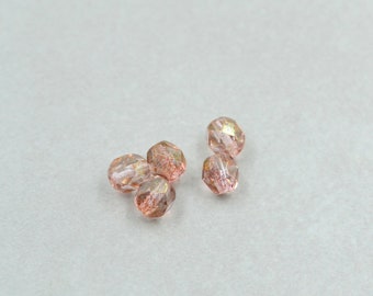 Pink Beads, Czech Glass Beads, 6mm x 4mm Oval Beads, 5 Beads