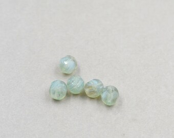 Sea Green Beads, Czech Glass Beads, 6mm x 4mm Oval Beads, 5 Beads