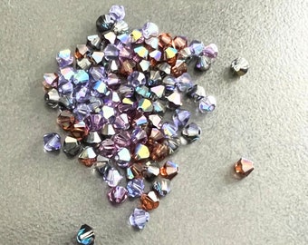 Swarovski 4mm Bicone Crystal Mix, Lot of 50, Purple AB and Purple Mix