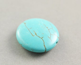 Chalk Turquoise Coin Bead, 20mm Smooth Focal Bead, Stone Bead, One