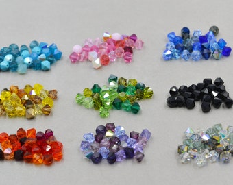 Swarovski 6mm Bicone Crystal Mix, Lot of 25, Aqua, Black, Blue, Brown, Green, Orange, Pink, Purple, Yellow, or White