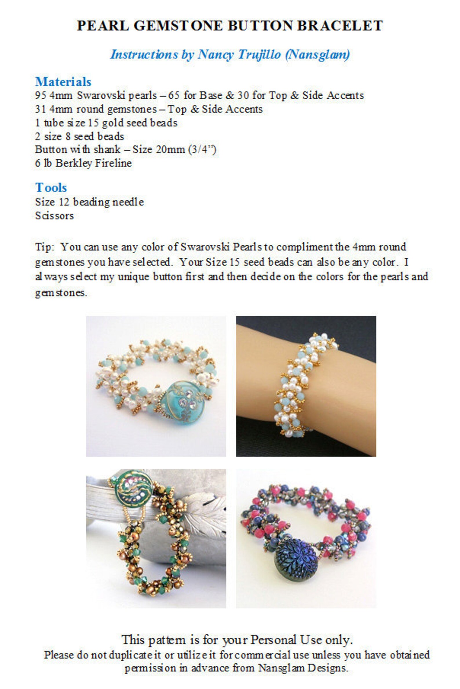 Bracelet PDF Tutorial Gemstone Beaded Bracelet Pattern Etsy