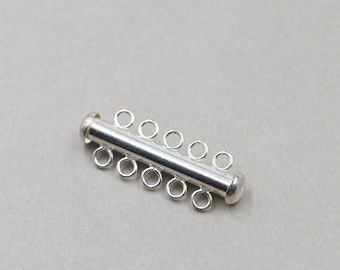 Sterling Silver Tube 5 Strand Clasp, Bar Clasp, 925 Sterling Silver, 5 Loop Clasp, One