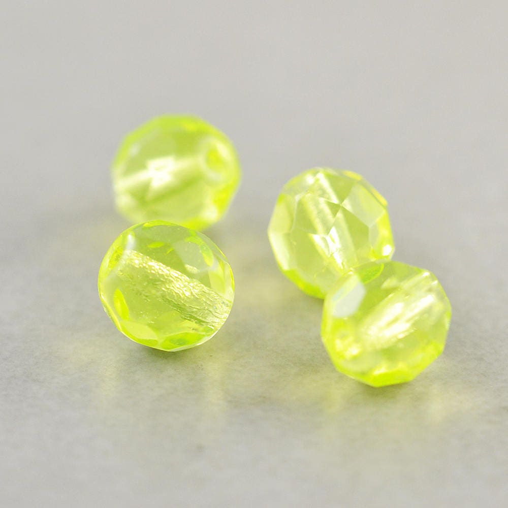 Yellow Glass Beads, 8mm Oval Beads, Czech Glass, Five Etsy