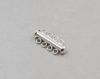 Sterling Silver Tube 4 Strand Clasp, Bar Clasp, 925 Sterling Silver, 4 Loop Clasp, One