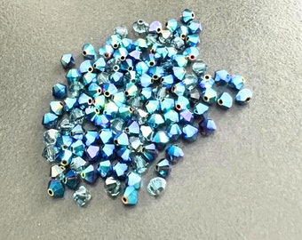 Swarovski 4mm Bicone Crystal Mix, Lot of 50, Blue AB 2x and Medium Blue