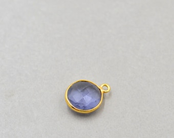 Iolite Gold Charm, Round Gemstone Charm, 10mm Stone Charm, One