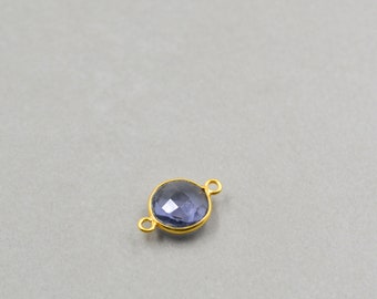 Iolite Gold Connector, Round Gemstone, 10mm Stone, One