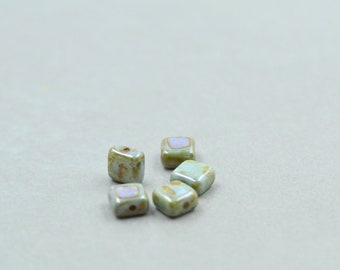 Tiny Light Green Brwon 5mm Square Glass Beads, Pale Green