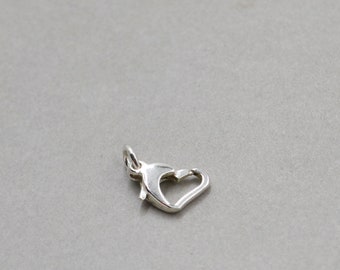 Sterling Silver Floating Heart Clasp, 925 Silver, 15mm, One