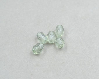 Sea Green Beads, Czech Glass, 8mm Barrel Beads, Five