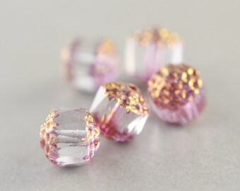 Lavender Czech Cathedral Glass Beads, Purple, 8mm Picasso Beads, Five