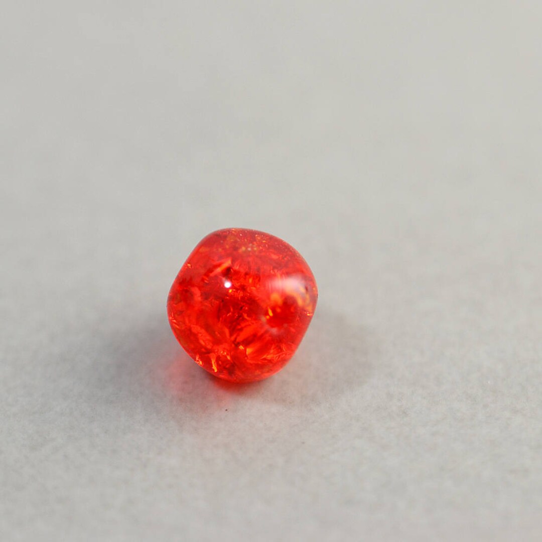 Red Glass Bead, Vintage Cracked Glass, Oval Bead, 8mm Red Bead, One Etsy