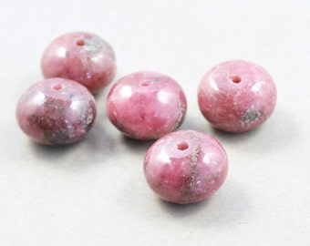 Plum Stone Beads, 10mm Rondelles, Large Smooth Beads, Five
