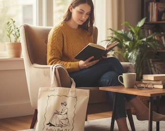 Austen's Book Club Tote Bag, 100% Cotton Canvas, Classic Literature Carryall