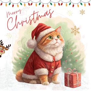 Watercolor Christmas Cat Clipart, Santa Kitten PNG Set (7 Files) - Etsy