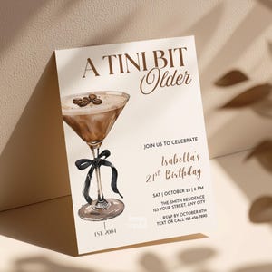 Tini Bit Older Party Invite Espresso Martini Birthday Invitation Template Adult Birthday Party Invite Editable Bow Invite for Cocktail Party