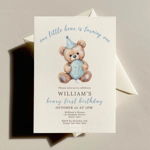 Beary First Birthday Invitation Template Teddy Bear Party Invite for Boy 1st Birthday Baby Boy Evite Bear Balloon