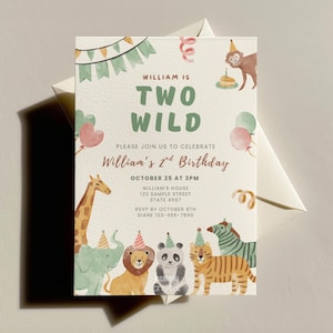 2nd Birthday Boy Safari Invite Two Wild Birthday Invitation Jungle Safari Party Invite Safari Animal Invite Jungle Animals Party Invitation
