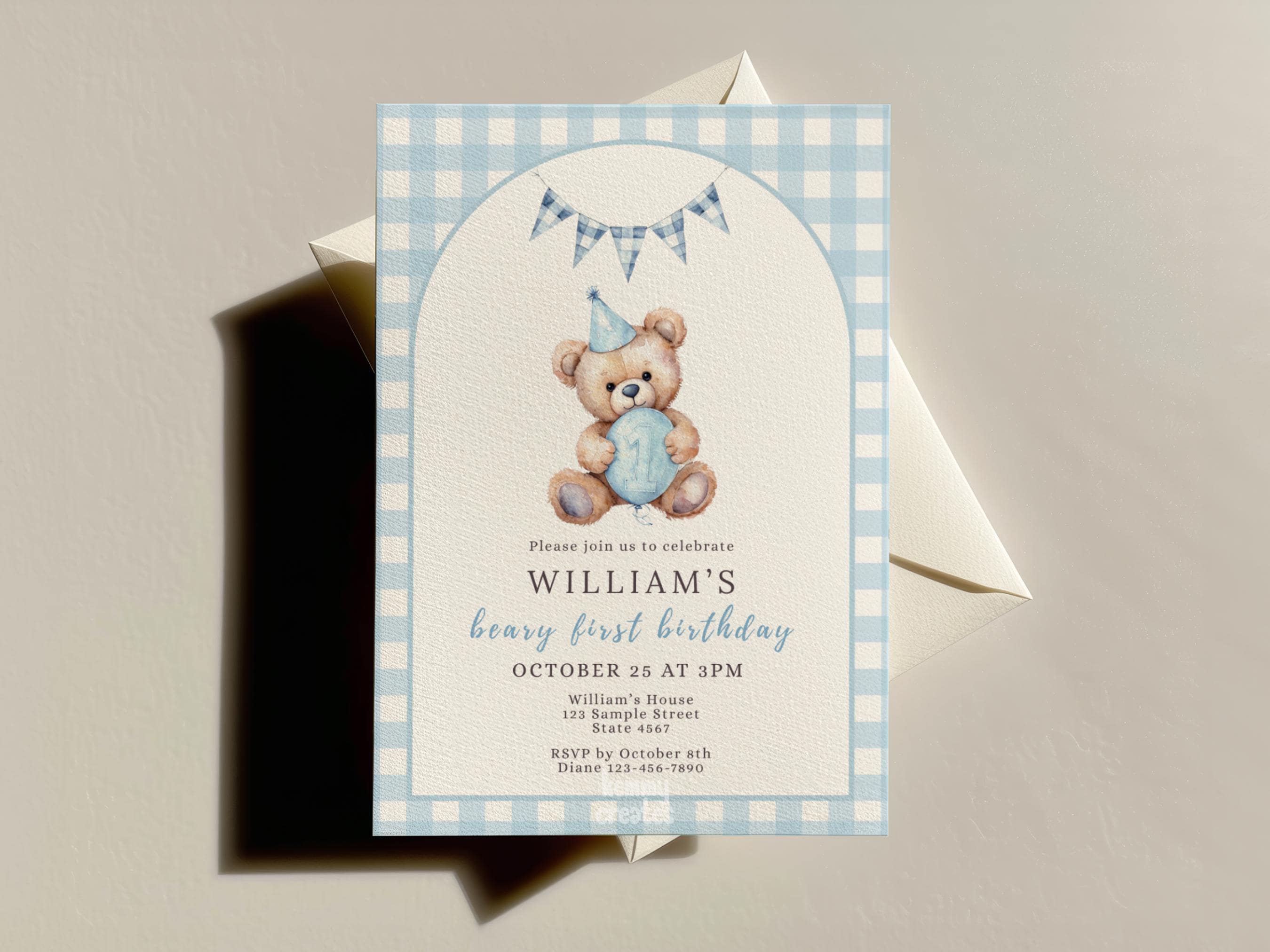 Beary First Birthday Invitation Template Teddy Bear-themed Party Invite ...