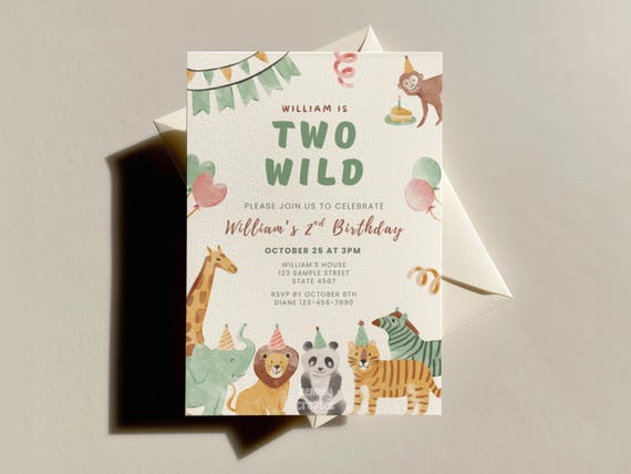 2nd Birthday Boy Safari Invite Two Wild Birthday Invitation Jungle Safari Party Invite Safari Animal Invite Jungle Animals Party Invitation