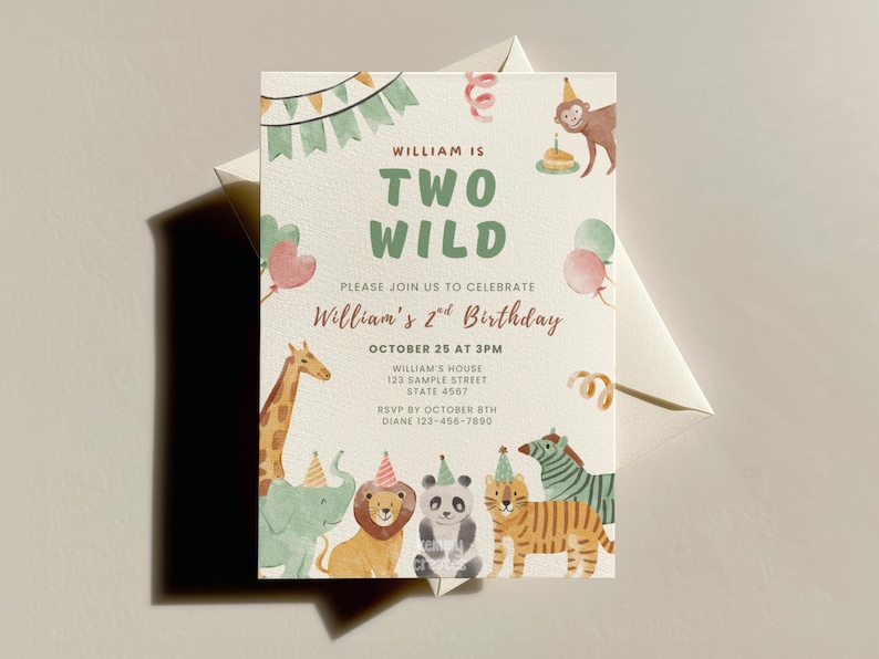 2nd Birthday Boy Safari Invite Two Wild Birthday Invitation Jungle Safari Party Invite Safari Animal Invite Jungle Animals Party Invitation