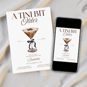 Tini Bit Older-festinbjudan Espresso Martini-födelsedagsinbjudningsmall Vuxen födelsedagsfestinbjudan Redigerbar rosettinbjudan till cocktailparty bild 4
