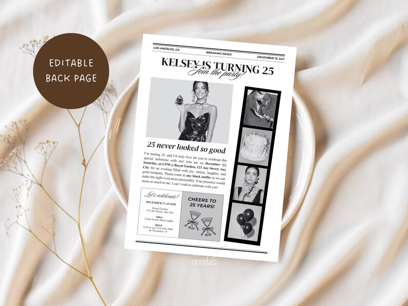 Tini Bit Older Party Invite Canva Birthday Newspaper Invite Espresso Martini Invitation Template Birthday Times Newspaper Adult Birthday image 4