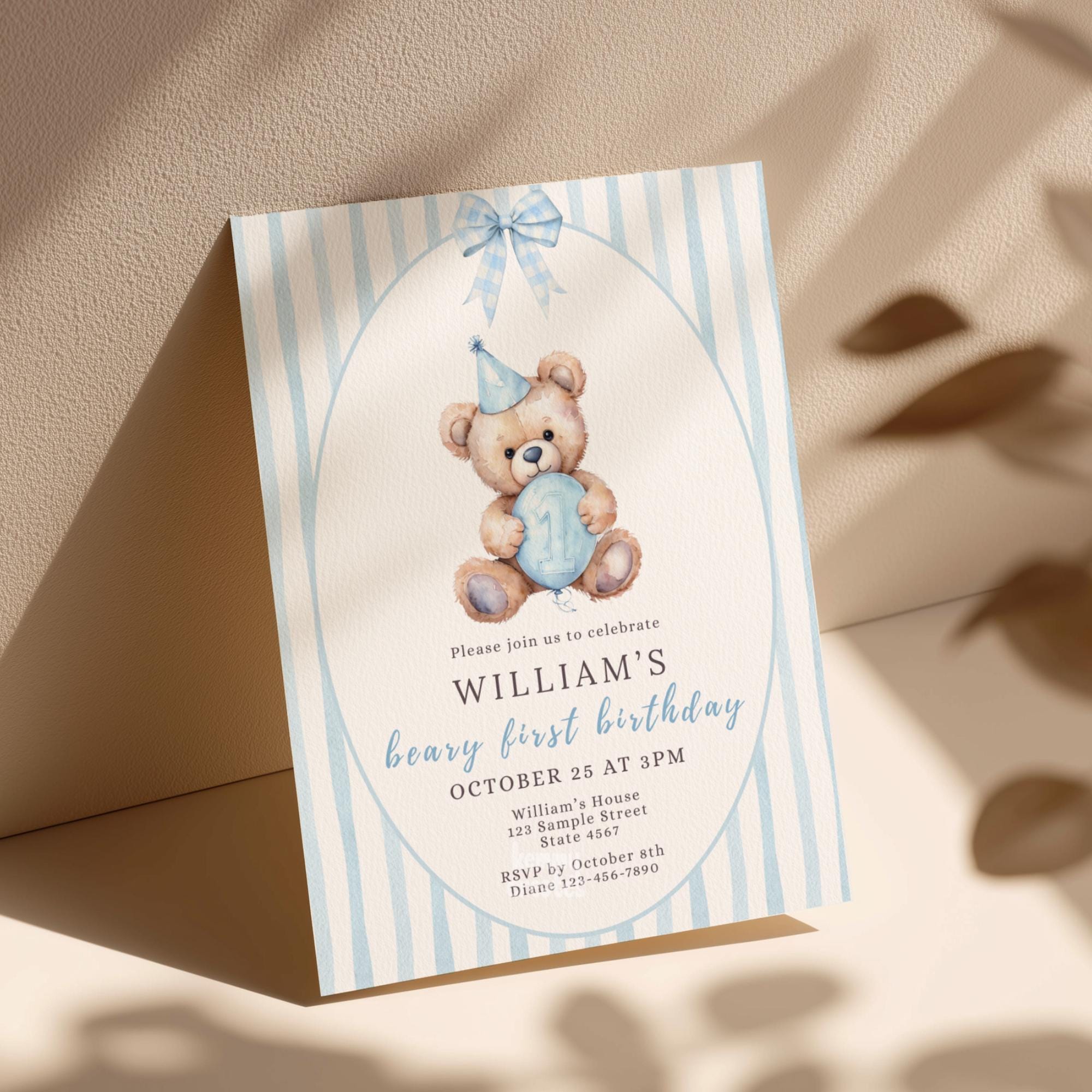 Beary First Birthday Invitation Teddy Bear 1st Birthday Invite Baby Boy ...