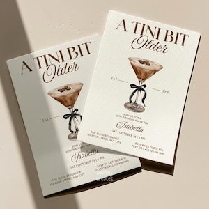 Tini Bit Older-festinbjudan Espresso Martini-födelsedagsinbjudningsmall Vuxen födelsedagsfestinbjudan Redigerbar rosettinbjudan till cocktailparty bild 3