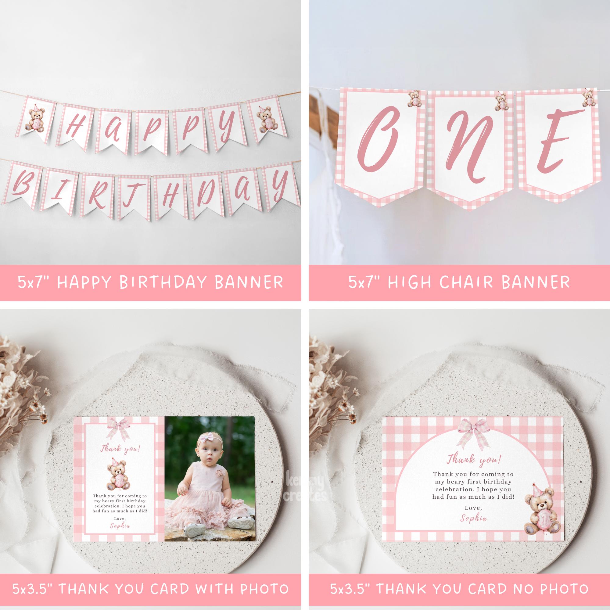 Beary First Birthday Invitation Bundle Teddy Bear Party Bundle Pink ...