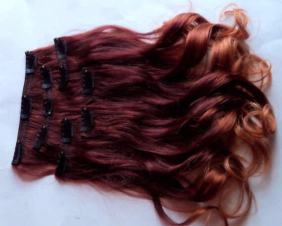 18 Inch Ombre Red Auburn To Gold Blonde Clip Fade Clip In 100 Etsy